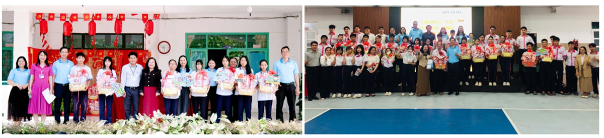 C&ocirc;ng ty Syaqua-ADN v&agrave; Khoa NTTS trao qu&agrave; Tết cho học sinh