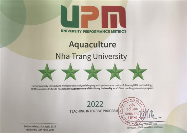 Chương trình đào tạo ngành Nuôi trồng thủy sản của Viện Nuôi trồng Thủy sản –Trường Đại học Nha Trang đạt kiểm định chất lượng và xếp hạng 5 sao